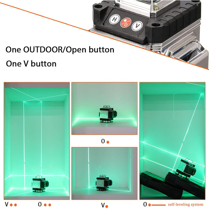 Поперечний лазер, лазерний рівень Geevorks 4D 12 ліній 3 самовирівнюючий поперечний лазерний зелений, 2 * 4800mAh акумулятор для внутрішнього і зовнішнього будівельного майданчика, 25M з чохлом для перенесення