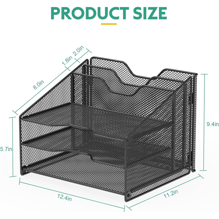 Настільний органайзер OUTWOLF з тримачем для файлів, 3-рівневий органайзер для паперів 2 вертикальні відділення, сітчастий металевий настільний органайзер для файлів A4, паперу, книг, офісного приладдя, чорний