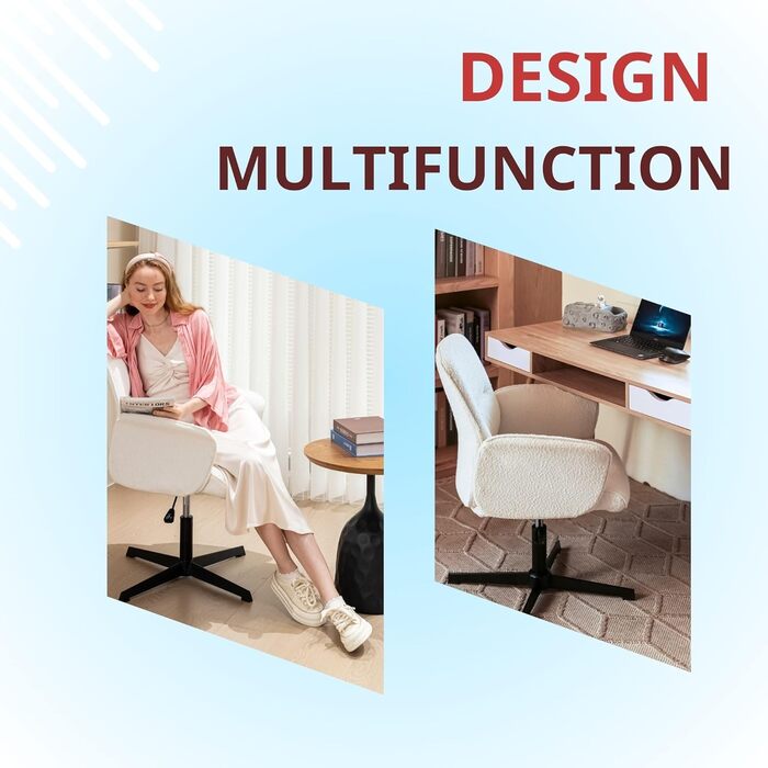 Офісне крісло Скандинавське ергономічне крісло, поворотне на 360, регульована висота, тканина букле, м&39яка тканина, біле, 66x63x82-94 см