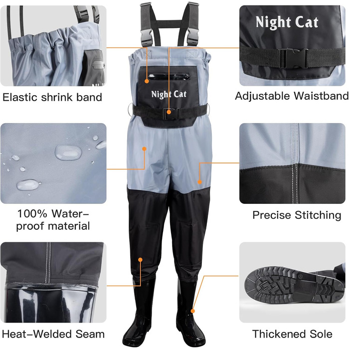 Дитячі вейдерси Night Cat з чобітьми, водонепроникні, дихаючі, для перехресного плавання, сині, вік 4-5 років