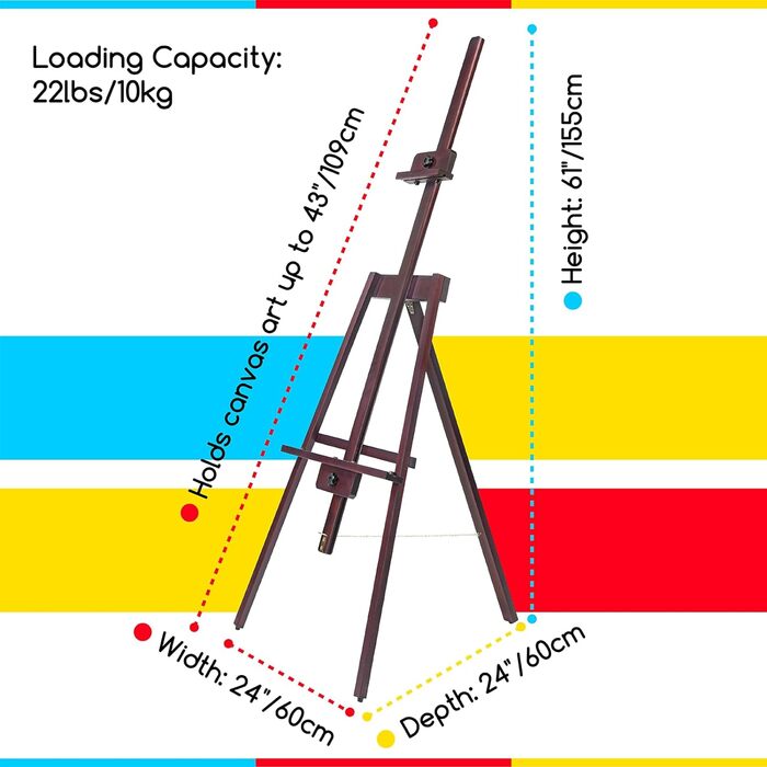 Мольберт для штатива MEEDEN з дерева, 43 x 155 см (17 x 61 дюйм), стабільна конструкція А-подібної рами, мольберт для живопису з регулюванням висоти, мольберт з масиву бука, для полотна до 110 см (43 дюйми), горіх