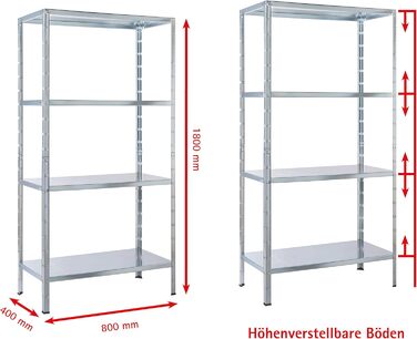 Система стелажів SCHULTE з 4 полицями PowerMAX, вантажопідйомність 65 кг, 180x80x40 см (ВxШxГ), оцинкована (полиця для зберігання, полиця для майстерні, полиця для підвалу, полиця для гаража, металева полиця)