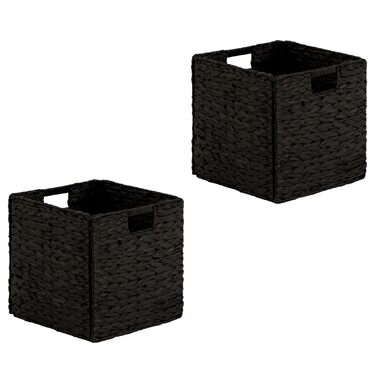Набір кошиків CAO з 2 шт. , чорний - Кошики ручної роботи з водяного гіацинта, складні з міцними ручками. Кошик-поличка, кошик для зберігання. Універсальний для спальні, офісу, вітальні. Практичний, декоративний.