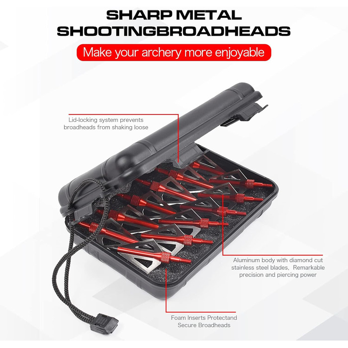 Наконечники стріл 100 гран (вкручувані) — для зовнішнього використання, червоні, 12 шт. + пластиковий кейс