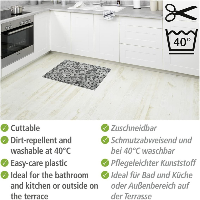 Килимок WENKO Sassi Soft з піни, нековзний килимок для підлоги, універсальне використання як килимок для душу, що легко доглядається, та брудовідштовхувальний килимок для кухні, гігієнічний, повітропроникний, можна різати, 50 x 80 см / пластик 80 x 50 см 