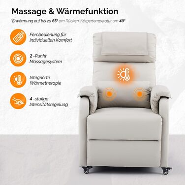 Крісло Bonnlo Recliner, крісло для телевізора, електричне масажне крісло з функцією відкидання, крісло для телевізора, 2-точковий масаж та функція підігріву, порти USB-C та USB-A, 1 бічна кишеня, шкіра, стійка до подряпин, бежевий колір
