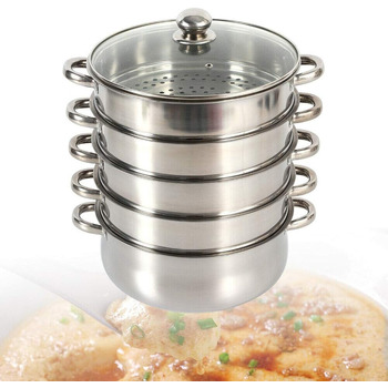 Пароварка з нержавіючої сталі, 5-шарова каструля зі скляною кришкою - ідеально підходить для здорового приготування овочів і карто