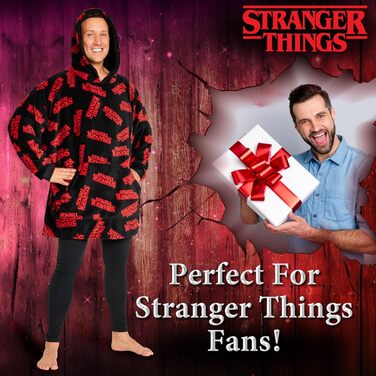 Ковдра з худі Stranger Things для дорослих, портативна ковдра з шерпа-флісу з капюшоном та рукавами, затишна худі для жінок, чоловіків та підлітків, подарунки для шанувальників, один розмір, чорний/червоний