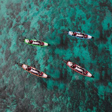 Надувний човен, Каное, Каяк для пригод 385 x 85 см, В комплекті сумка, насос, сидіння, весло зі скловолокна, 385 Red