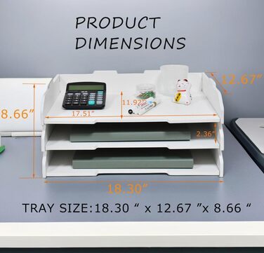 Штабельований лоток для паперу, A3, 3 рівні, настільний органайзер для офісного приладдя, зберігання файлів, органайзер для листів, папка для файлів A3, для дому або офісу, школи, білий (альбомний формат, білий, 3 рівні) 32 x 22 x 46,5 см