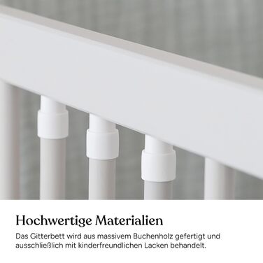 Дитяче ліжко Ehrenkind PUR з матрацом 140x70 з бука Світло-сірий колір Дитяче ліжко з 9-ступінчастим регулюванням висоти зі знімними поручнями Дитяче ліжко 140x70 см Pur матрац світло-сірий колір