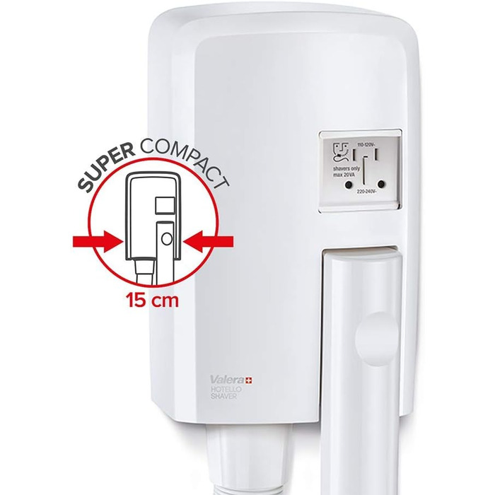 Фен для волосся Valera Hotello Super AC з розеткою для електробритви, 1400 Вт, білий