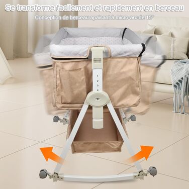 Дитяче ліжечко OHMG Side-by-Side, дитяче ліжко, дитяча колиска, дитяче ліжко 3 в 1 для новонароджених, ліжко-гойдалка для дому та подорожей з колесами, регульована висота 6 рівнів (95 * 50 * 98-110 см (бежево-білий)) 95*50*98-110 см (бежево-білий)