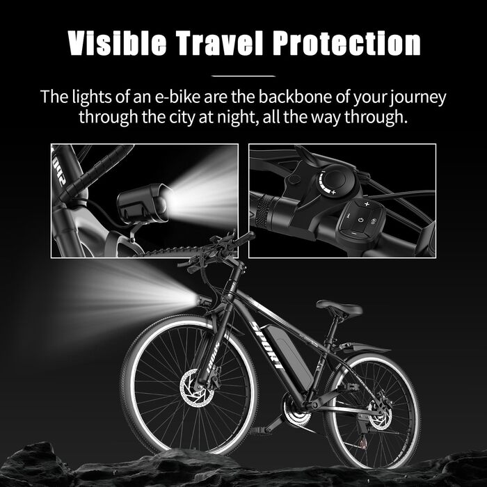 Електровелосипед ASKGO, 26-дюймовий електровелосипед для чоловіків та жінок з дисковими гальмами, акумулятор 48 В 10 АГ, запас ходу 80 км, позашляховий гірський електровелосипед, 7-швидкісний електровелосипед для гір та поїздок на роботу, багатофункціонал