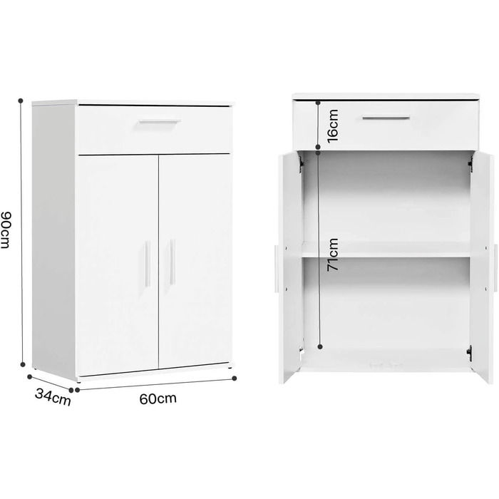 Багатофункціональна офісна шафа Mokebo Практична (60x90 см) з дерева, з шухлядою, картотекою, також підходить як шафа для взуття, шафа для передпокою або шафа для зберігання речей білого кольору, висота 90 см, білий -11