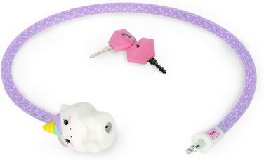 Легамі - Велосипедний замок з ключем, дизайн Єдиноріг, зовнішній шар з поліестеру, внутрішня частина з металу, довжина 75 см, аксесуар для дитячого велосипеда