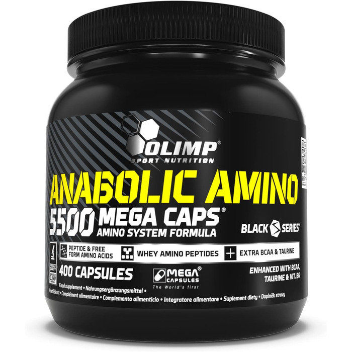 Високоякісна харчова добавка Olimp Nutrition BCAA 5500 Mega Caps з великою кількістю найважливіших амінокислот та білків, 400 капсул