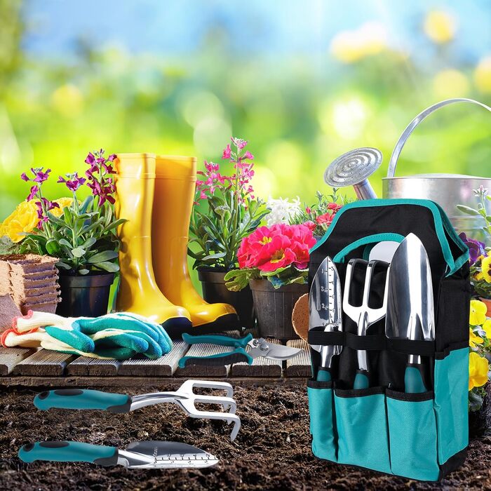 Набір садових інструментів Gartenwerkzeug, 9 предметів, з практичним чохлом для зберігання та антиковзною ручкою ідеальний подарунок для садівників та садівниць.