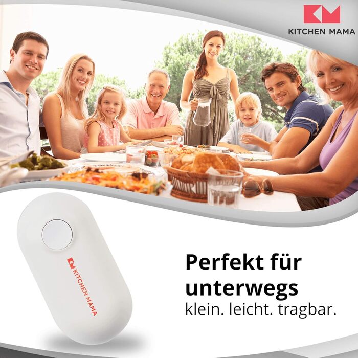 Електричний консервний нож Kitchen Mama Mini - кишеньковий консервний нож з легким дотиком, без гострих країв, зручним для подорожей форматом і чіпким дизайном - білий