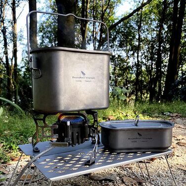 Набір мірних чашок для фляги Boundless Voyage з титану, що використовується у кемпінгових та підвісних кухонних пристроях, у формі нирки, з кришкою та ручками Ti2059C