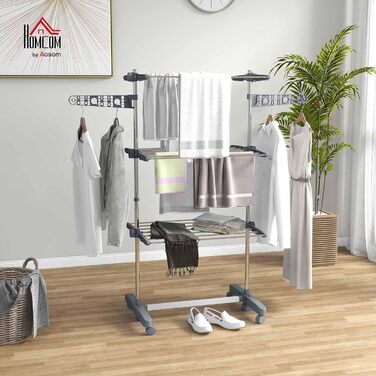 Сушарка для білизни HOMCOM вертикальна, 3 яруси, сіра (142x55x152 см)
