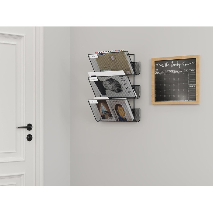 Міцний металевий тримач для журналів EasyPAG з 3 відділеннями, настінний тримач для журналів, тримач для файлів, тримач для документів, підвісний органайзер для журналів, тримач для флаєрів, диспенсер для брошур, чорний