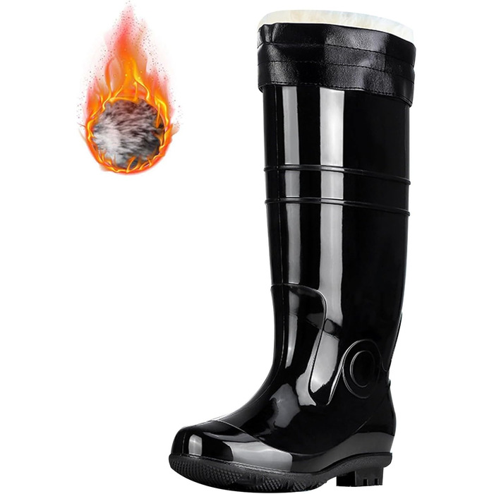 Чоловічі гумові чоботи Wellington до коліна, зимові теплі гумові чоботи з хутряною підкладкою, водонепроникне водне взуття без ковзання, нековзне садове гумове взуття для роботи на свіжому повітрі, риболовлі та подорожей