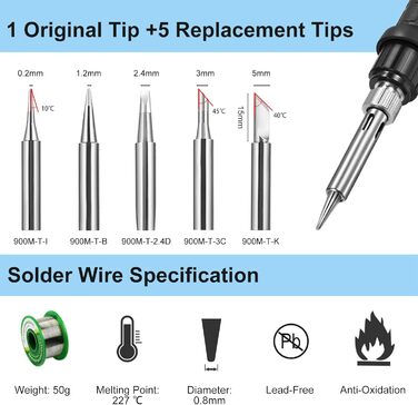 Паяльна станція, паяльник Preciva 60 Вт з дисплеєм і 2 допоміжними руками, регульована температура 90480C, режим очікування, паяль