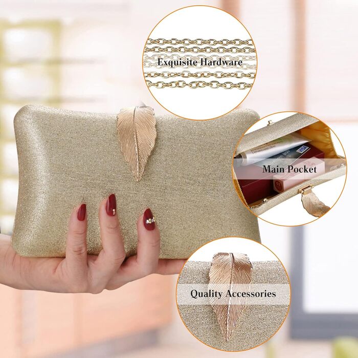 Клатч жіночий вечірній, сумочка з блискітками, ланцюжок, золотистий колір. Сумка на плече та через плече з застібкою-листом для коктейльної вечірки, балу, танців.