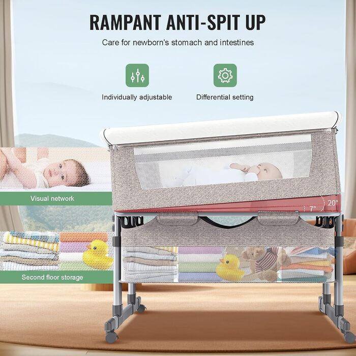 Односпальне ліжко для двох немовлят, дитяче ліжко для близнюків, колиска для близнюків, односпальне ліжко поруч зі мною, регульована висота в 6 напрямках, легко розкладне спальне ліжко, портативне дитяче ліжко кольору хакі