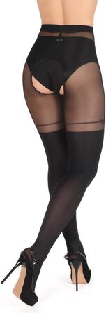 Сексуальні панчохи BANANALU, 20 DEN до стегна, з відкритою інтимною зоною та вирізом, чорний, XL