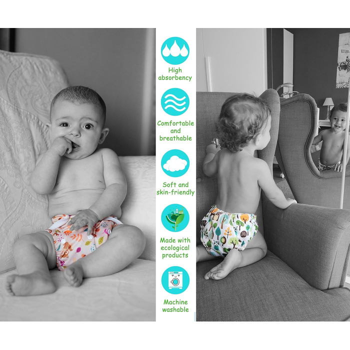 Набір з 5 вкладишів для підгузників, виготовлених з 100 бамбукових волокон, чотиришарові, можна прати. Антибактеріальні антиалерге