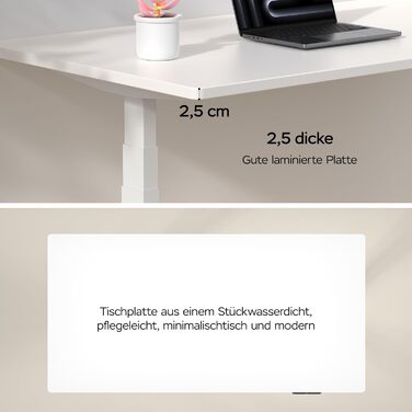 Стіл з регулюванням висоти 140x70 см, цільна стільниця 25 мм, подвійний двигун, 3-рівнева конструкція, інтелектуальне керування з 4 пресетами пам&39яті та 2 USB-портами (білий білий), білий білий 140 см x 70 см