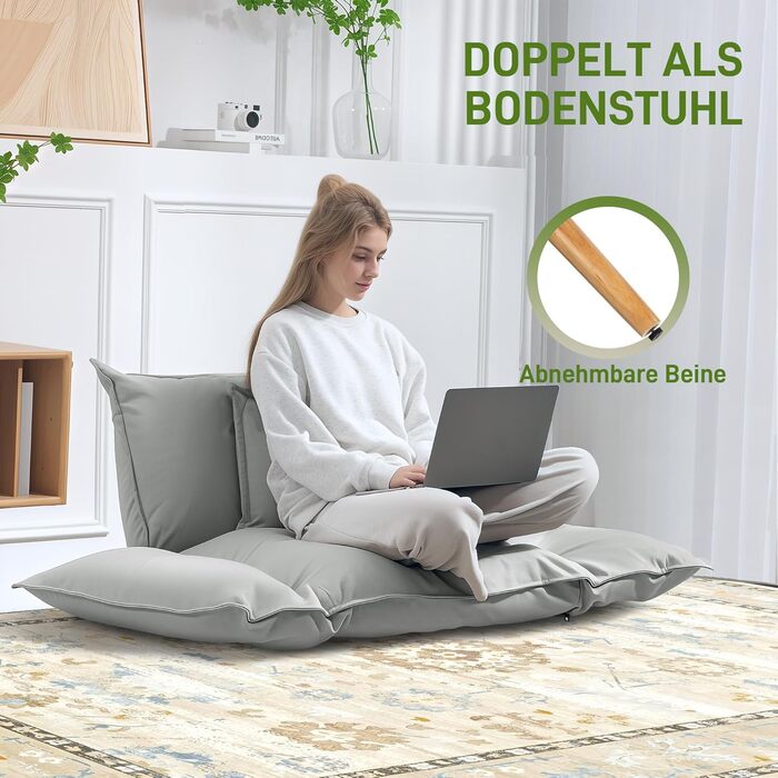 Крісло HOMCOM 2-в-1, м&39яке крісло з регульованою спинкою, м&39яке одномісне крісло з подушкою, крісло-шезлонг на дерев&39яних ніжках для вітальні, тканина з мікрофібри, світло-сірий колір