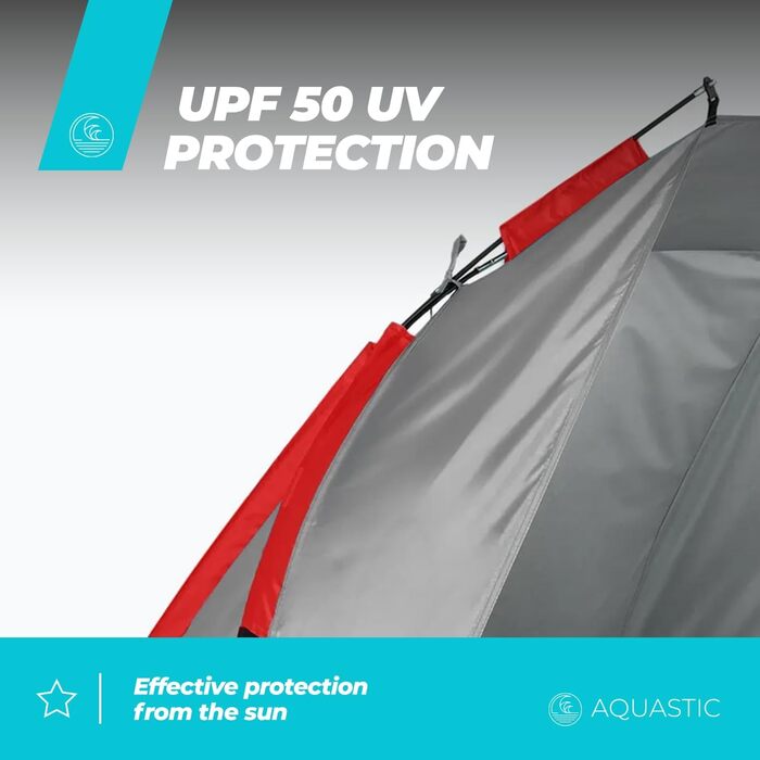 Пляжний намет AQUASTIC Concielo Легкий, компактний та захисний намет із захистом від UPF 50 120x210x120 см виготовлений з міцного поліестеру та скловолокна Ідеально підходить для пляжу Колір Сірий