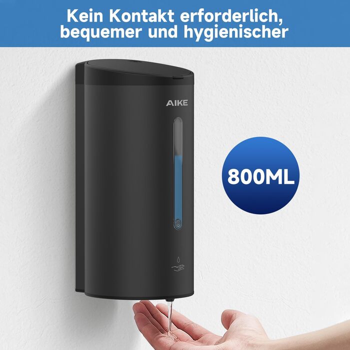 Дозатор мила автоматичний настінний матовий чорний, 800 мл комерційний автоматичний дозатор рідкого мила настінний, 5 передач, рег