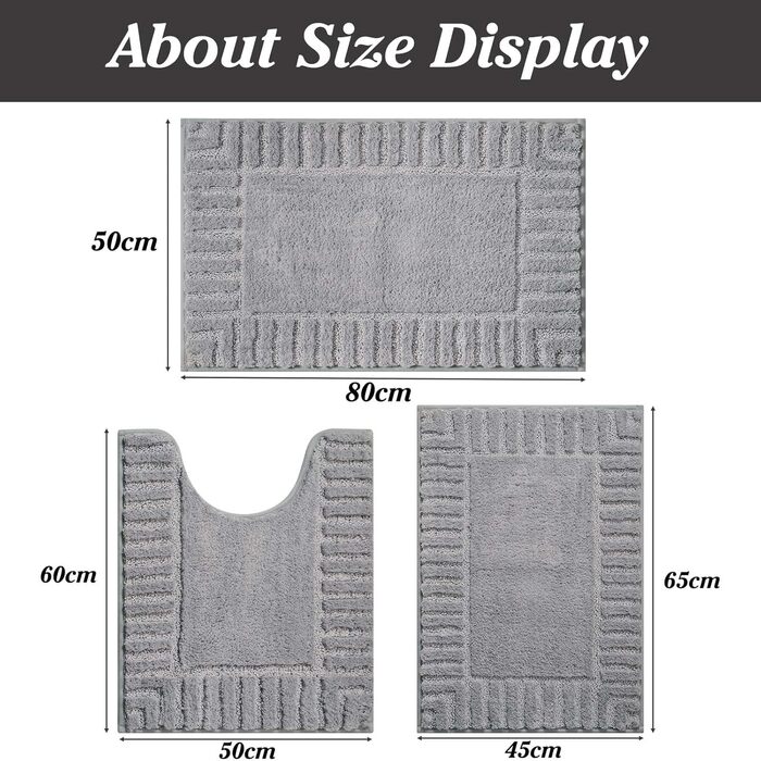 Комплект килимків для ванної кімнати Famibay, 3 предмета, нековзний килимок для ванної та килимок для туалету, що миється, м&39який та абсорбуючий, сірий килимок для ванної кімнати, 45x6550x8050x60 см