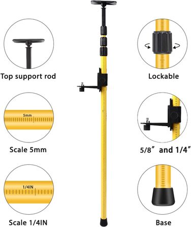 Метровий телескопічний стрижень Телескопічний опорний стрижень лазера з різьбленням 5/8 дюйма і 1/4 дюйма для лазерів з ротаційних лінійних лазерів Ротаційні лазери Лінійні лазери, 2,8-