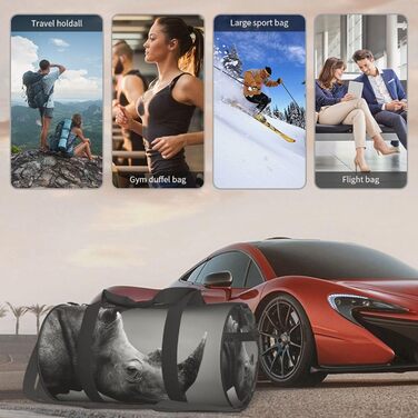 Спортивна сумка-рюкзак для подорожей з африканським принтом носорога, чорна, універсальний розмір