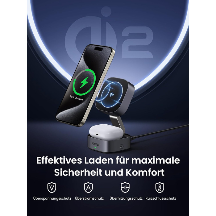 Сертифікована 15 Вт зарядна станція 2 в 1, сумісна зі складним бездротовим зарядним пристроєм MagSafe для iPhone 16/15/14/13, AirP