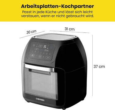 Багатофункціональна цифрова фритюрниця Chefman гриль, дегідратор, конвекція, 17 попередньо встановлених сенсорних екранів, сімейний розмір XL 10 л, автоматичне вимкнення, велике вікно огляду, чорний Великобританія