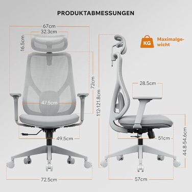 Ігрове крісло, Ергономічне офісне крісло, Робоче крісло, Крісло керівника, Обертове крісло, Регульоване робоче крісло для домашнього офісу, Геймери до 150 кг, Комп&39ютерне крісло, Офісне крісло - MOYO Grey