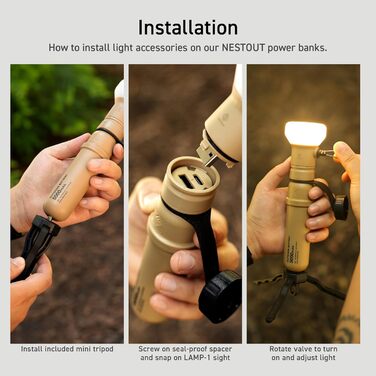 Ліхтарик ELECOM NESTOUT для кемпінгу на відкритому повітрі зі світлодіодним ліхтарем-панеллю з міні-штативом, регульований яскравість світлодіодного світла з живленням від USB, IP44, водонепроникний, 30-1000 люмен, портативний ліхтар для зовнішнього акуму