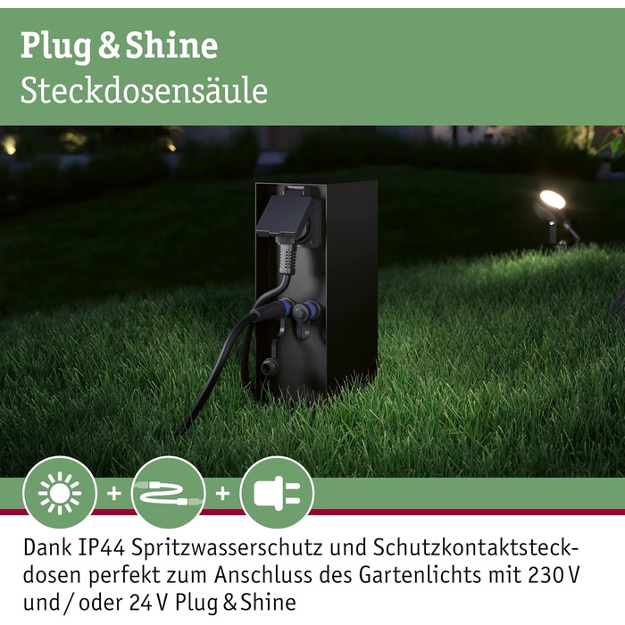 Стілб-розетка Paulmann Rio Plug & Shine для зовнішнього освітлення з датчиком сутінків, IP44, антрацит (2 шт. 230В, 2 шт. Plug & Shine 24В)