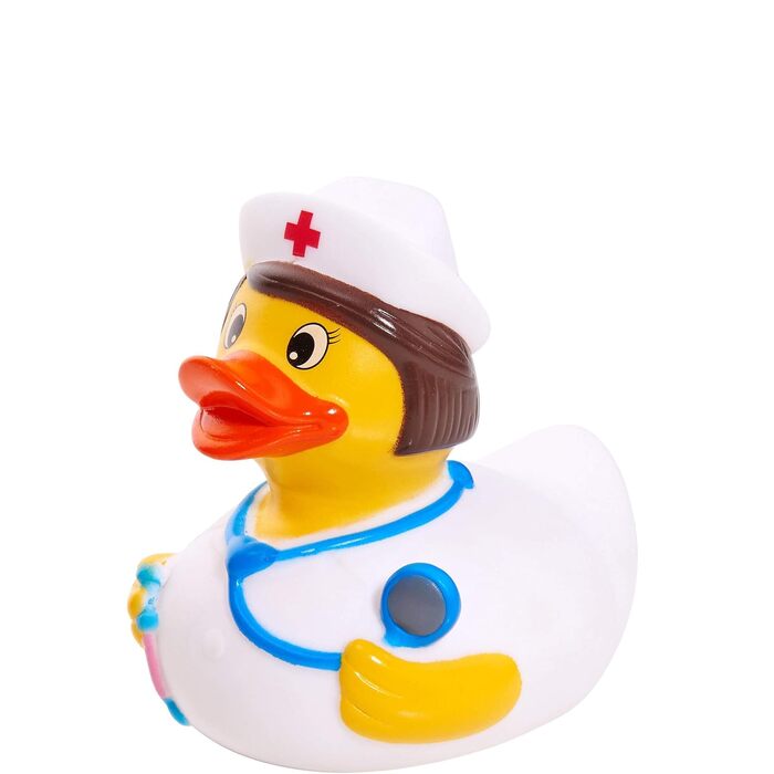 Гумова качка медсестра 8,5х7х9 см - Жовта пищаща качка з пластику - гумова качка, іграшкова качечка