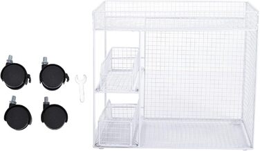 Розсувний органайзер для кошиків, мобільні полиці для зберігання, полиці для комори з поворотними на 360 градусів колесами, що блокуються, ідеально підходить для зберігання тарілок, мисок та посуду (білий)