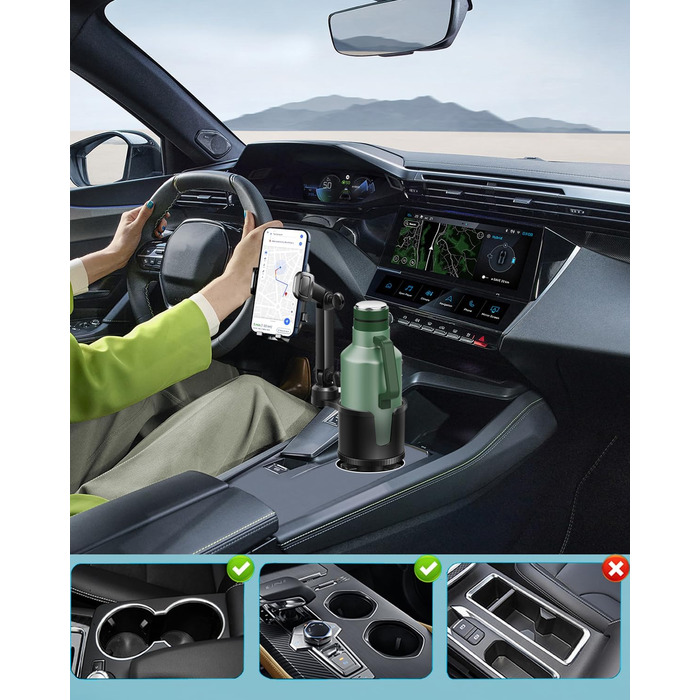 Тримач для напоїв тримач для мобільного телефону для автомобіля з розширюваною основою, 2-1 універсальний тримач для мобільного те