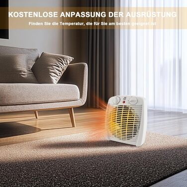 Портативний вентилятор-обігрівач з 3-ступінчастим регулюванням потужності (1000 Вт/2000 Вт/Холодне повітря), портативний тихий електричний обігрівач із захистом від перегріву та перекидання, невеликий обігрівач для спальні, офісу та ванної кімнати