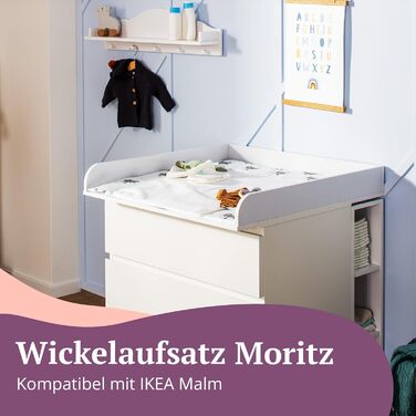 Пеленальний килимок преміум-класу, сумісний з комодами IKEA Malm тощо. 80x78x10 см пеленальний матрацик з білого дерева МДФ високо