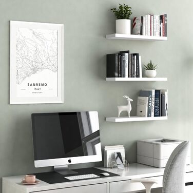 Настінні полиці, білі, плаваючі, 3 шт. и, виготовлені з дерева, настінне кріплення, декоративні дерев&39яні полиці для вітальні, спальні, ванної кімнати, 40 см x 12 см x 1,5 см